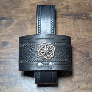 Black Embossed Leather Belt Flask Holder With Silver Celtic Knot